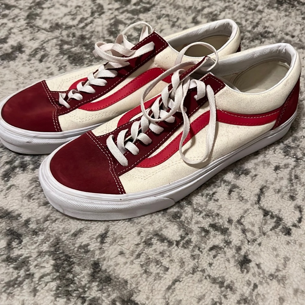 White and Red Vans - 10.5